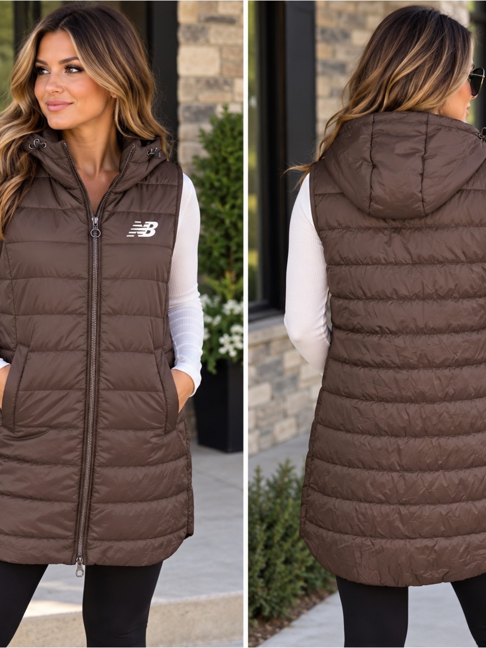 New Balance Brown Quilted Hooded Women’s Vest